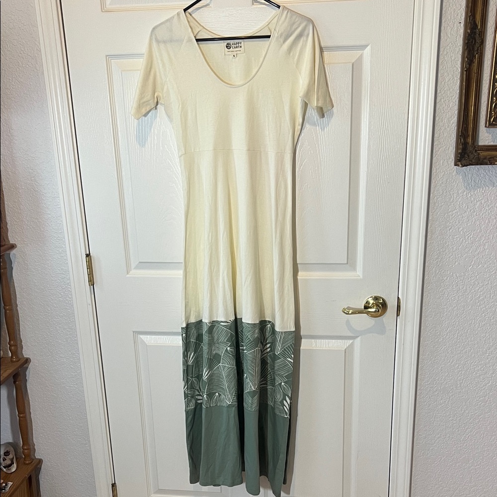 Happy Earth Organic Cotton Cream & Green Maxi Dress,‎ Sz Small